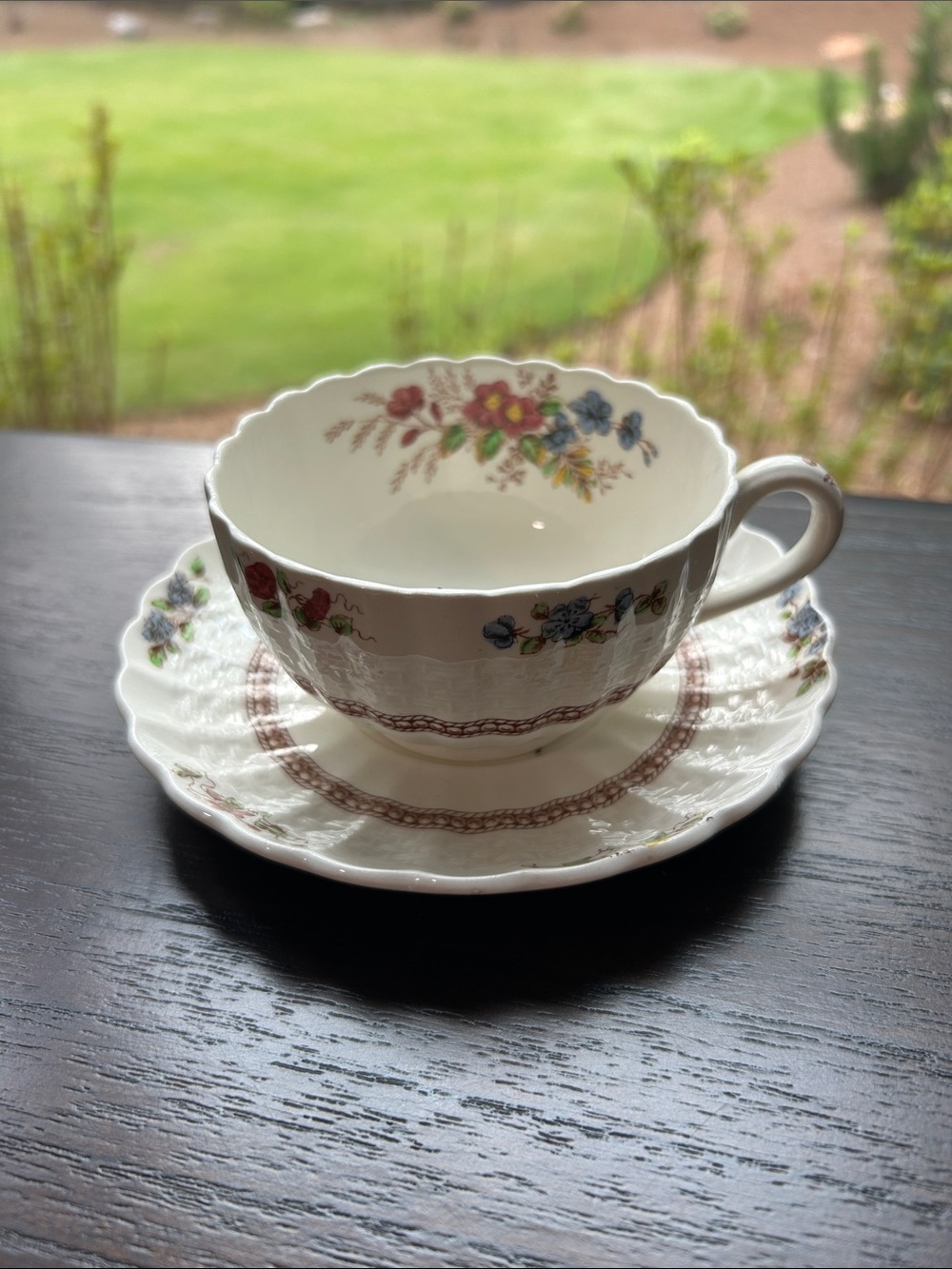Spode Rosalie Floral.   Copeland England.  Collectable basket weave pattern